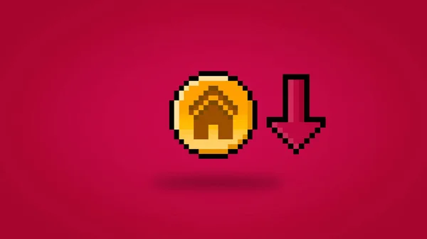 Pixel 8 bit housing coin decreasing in value - high res background