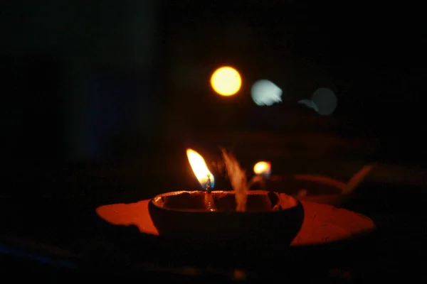 Brûler Des Bougies Dans Nuit — Photo