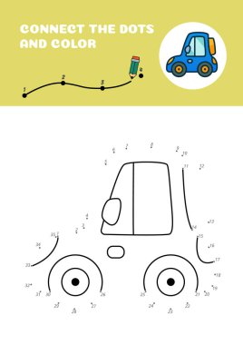 Noktaları ve renkleri birleştir. Mavi araba. Vektör EPS 10