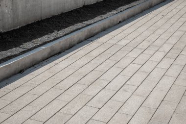 Paver tuğla zemin kaldırım taşı perspektifi Monoton gri tuğla döşeme dokusu