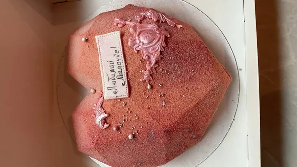 Gâteau Délicat Mousse Forme Coeur — Photo