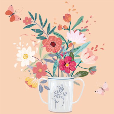 Güzel düğün, kadınlar günü, çiçekler, kelebekler ve geriye vektör unsurları bırakıyor.