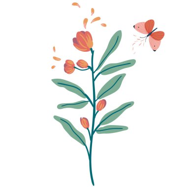 Güzel düğün, kadınlar günü, çiçekler, kelebekler ve geriye vektör unsurları bırakıyor.