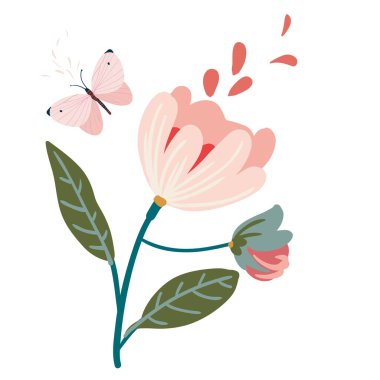 Güzel düğün, kadınlar günü, çiçekler, kelebekler ve geriye vektör unsurları bırakıyor.