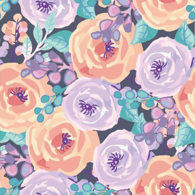 Güzel soyut vektör gül çiçeği ve dikişsiz desen