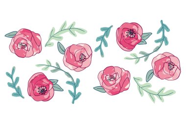 Güzel soyut vektör gül çiçeği ve yeşil yapraklar