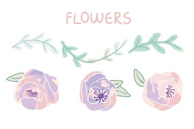 Güzel soyut vektör gül çiçeği ve yeşil yapraklar