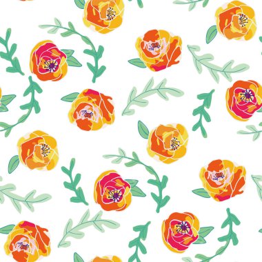 Güzel soyut gül çiçeği ve yeşil yapraklar vektörsüz desen