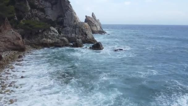Ein Steinerner Strand Luftaufnahme Die Sich Vor Den Felsen Schließt — Stockvideo