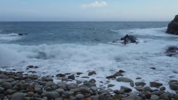 Een Golven Crashen Een Stenig Strand Zee Vast Uitzicht — Stockvideo