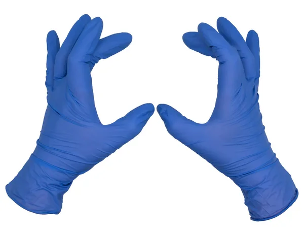 Manos Con Guantes Examen Nitrilo Azul Separados Dedos Suavemente Rizados — Foto de Stock