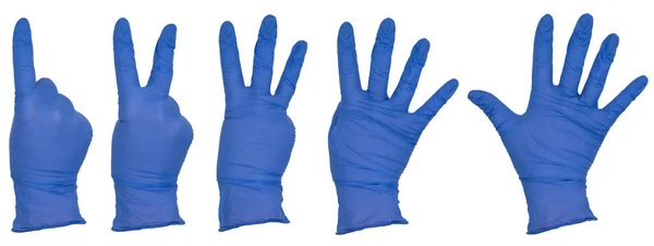 Ręka Niebieskiej Rękawicy Badania Nitrylu Różne Pojedyncze Widoki Tyłu Dłoni — Zdjęcie stockowe