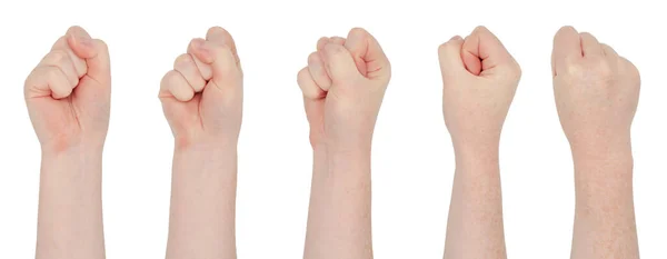 Piegowata Biała Ręka Różne Poglądy Odizolowaną Rękę Kobiety Wykonującej Gest — Zdjęcie stockowe