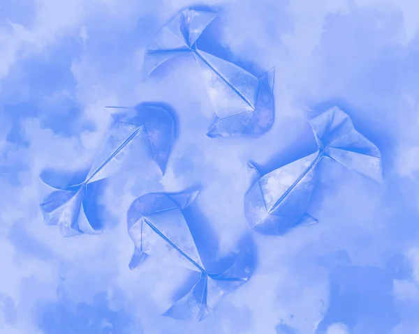 Lavanta gökyüzü mavi origami balığı elmas desenli boya temalı
