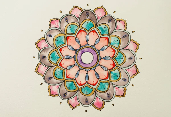Mandala Akwarela Malowane Wzór Oryginalny Obraz Papierze Akwarelowym Teksturowanym — Zdjęcie stockowe
