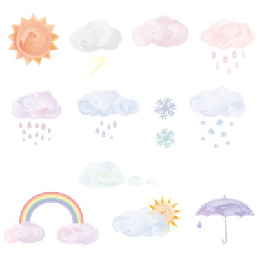 Watercolor style weather illustration set clipart