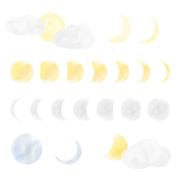 Acquerello Stile Luna Illustrazione Set — Vettoriale Stock