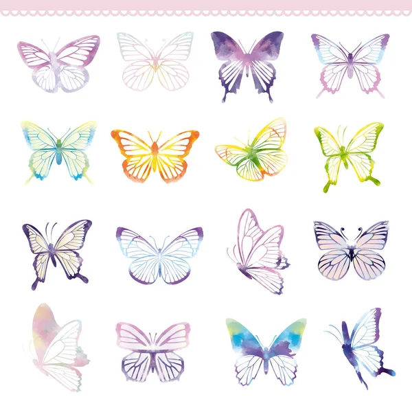 Acuarela Estilo Ilustración Conjunto Mariposas — Vector de stock