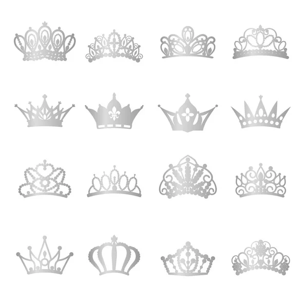 Silver Tiara Illustration Material Set — 图库矢量图片