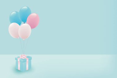 Pastel renkli balonlar ve hediye kutusu