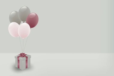 Sıkıcı renkli balonlar ve şimdiki kutu