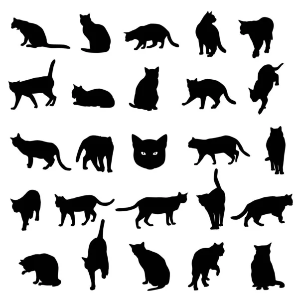 猫のシルエットイラストのセット — ストックベクタ