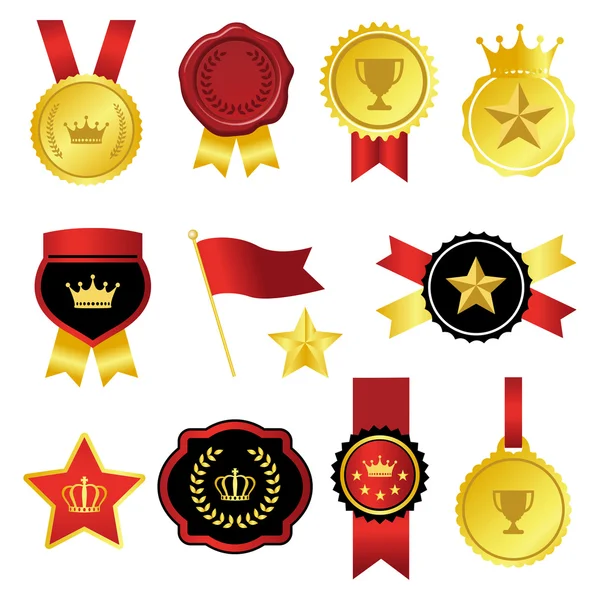 Conjunto de emblema de oro y rojo — Archivo Imágenes Vectoriales