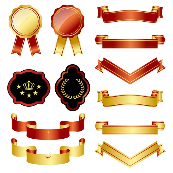 Guld och röda emblem set — Stock vektor
