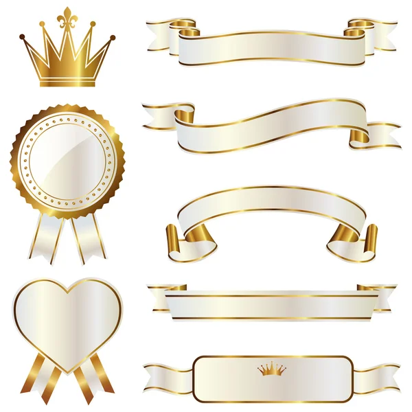 Комплект из белой и золотой ленты — стоковый вектор