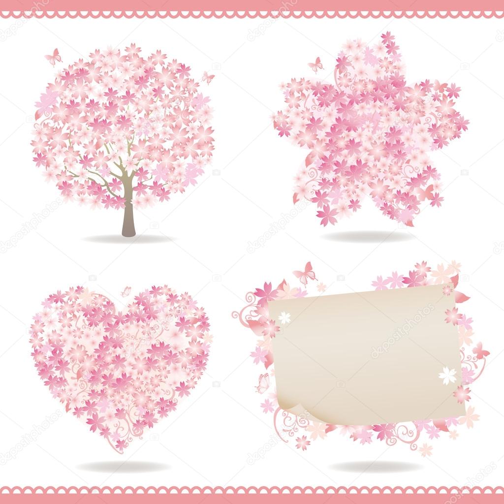 Set of spring with cherry blossom