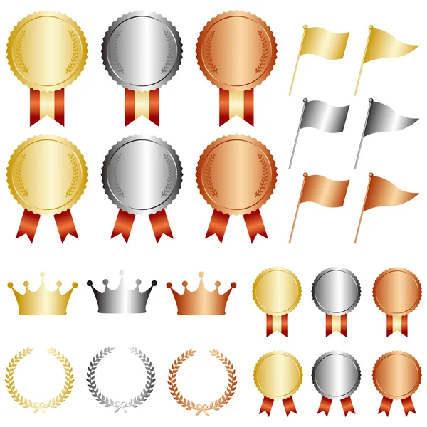 Gold silver bronze medal set — Stock Vector