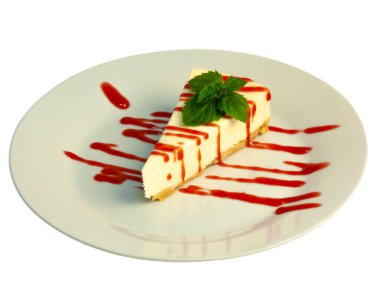 Menü için beyaz arkaplanda cheesecake