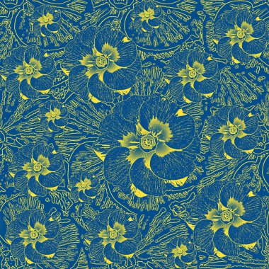 mavi ve sarı sorunsuz arka plan ile campanula'lar