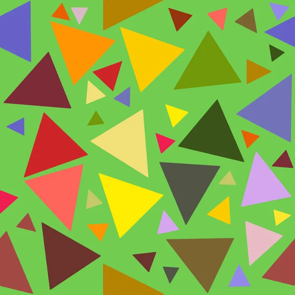 Abstraktes nahtloses Muster farbiger Dreiecke auf grünem Hintergrund — Stockfoto