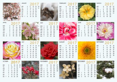 Doğa görüntüleri ile takvim 2017: ay ve gün o içerir