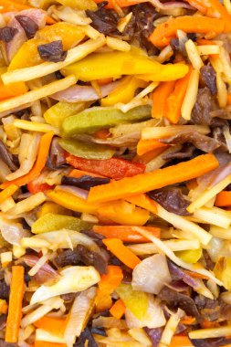 Akşam yemeği Asya 'nın dondurulmuş karışımından yapıldı, yakın plan.