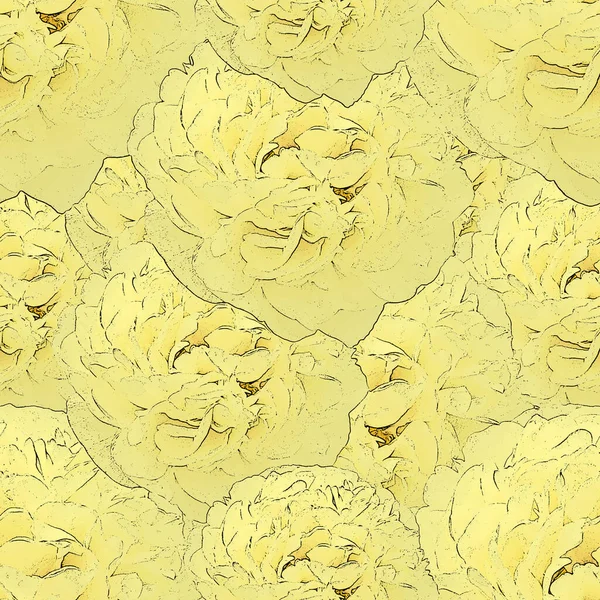 Nahtloses Muster Mit Pfingstrosenblüten Gelbe Blumen Illustration Hintergrund — Stockfoto