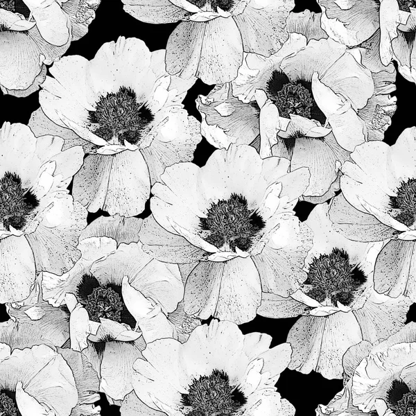 Kwiatowy Bezszwowy Wzór Czarno Biały Monochromatyczny — Zdjęcie stockowe