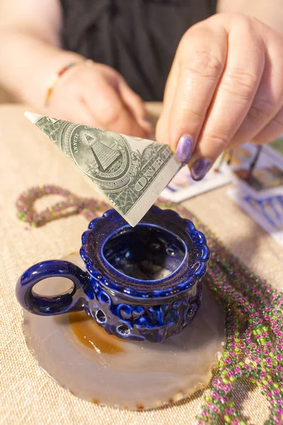 Russia Moscow June 2021 Magical Ritual Attract Money Esoteric Concept — Stock Photo, Image