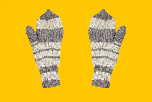 Knitted Mittens Isolated Yellow Background — Stock Photo, Image