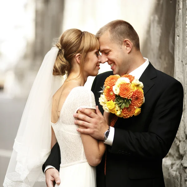 Novia y novio celebrando el matrimonio — Foto de Stock