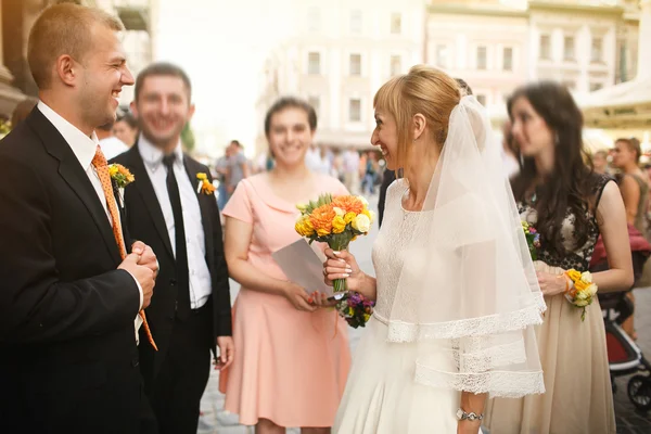 bride and groom and bridesmaids