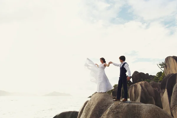 Elegante wunderschöne Braut und Bräutigam — Stockfoto