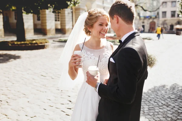 Luxe prachtige gelukkige bruid en bruidegom — Stockfoto
