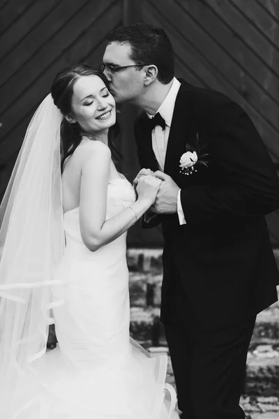 Gentle stylish groom and bride — Stock Photo, Image