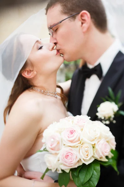 happy cute groom and bride