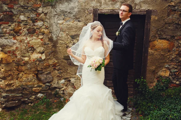 Šťastný jemný stylový ženich a nevěsta — Stock fotografie