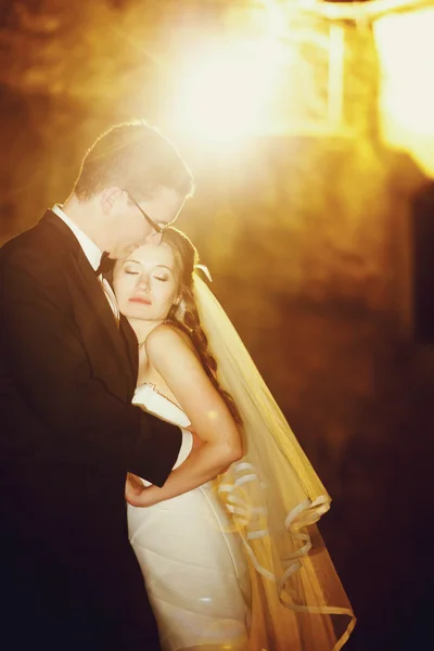 Bräutigam und Braut umarmen sich — Stockfoto