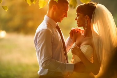 damat ve gelin gülümseyen ve sarılma