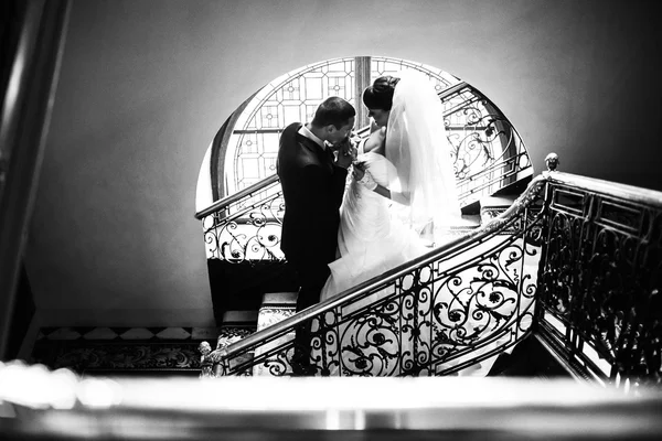 damat ve gelin arka plan merdivenlerde